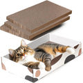 Indoor Cat Scratching Pad - 17" x 10" Refillable Box with 3 Reversible, Durable Corrugated Scratch Boards for Furniture and Wall Protection
