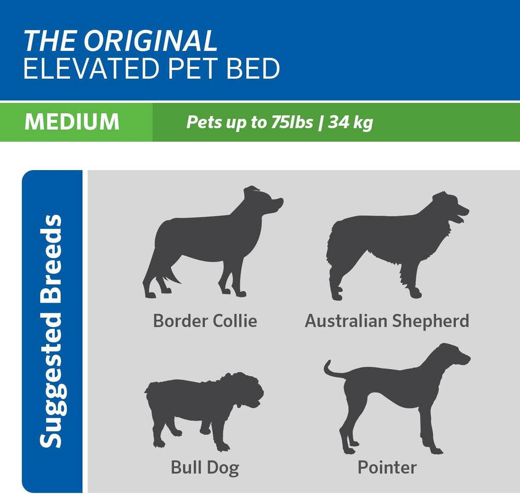 Elevated Dog Bed - Breathable Off-The-Ground Pet Bed with Cooling Fabric, Joint Relief, Moisture-Resistant, 100% Recyclable, Easy to Clean, Gunmetal, Medium Size