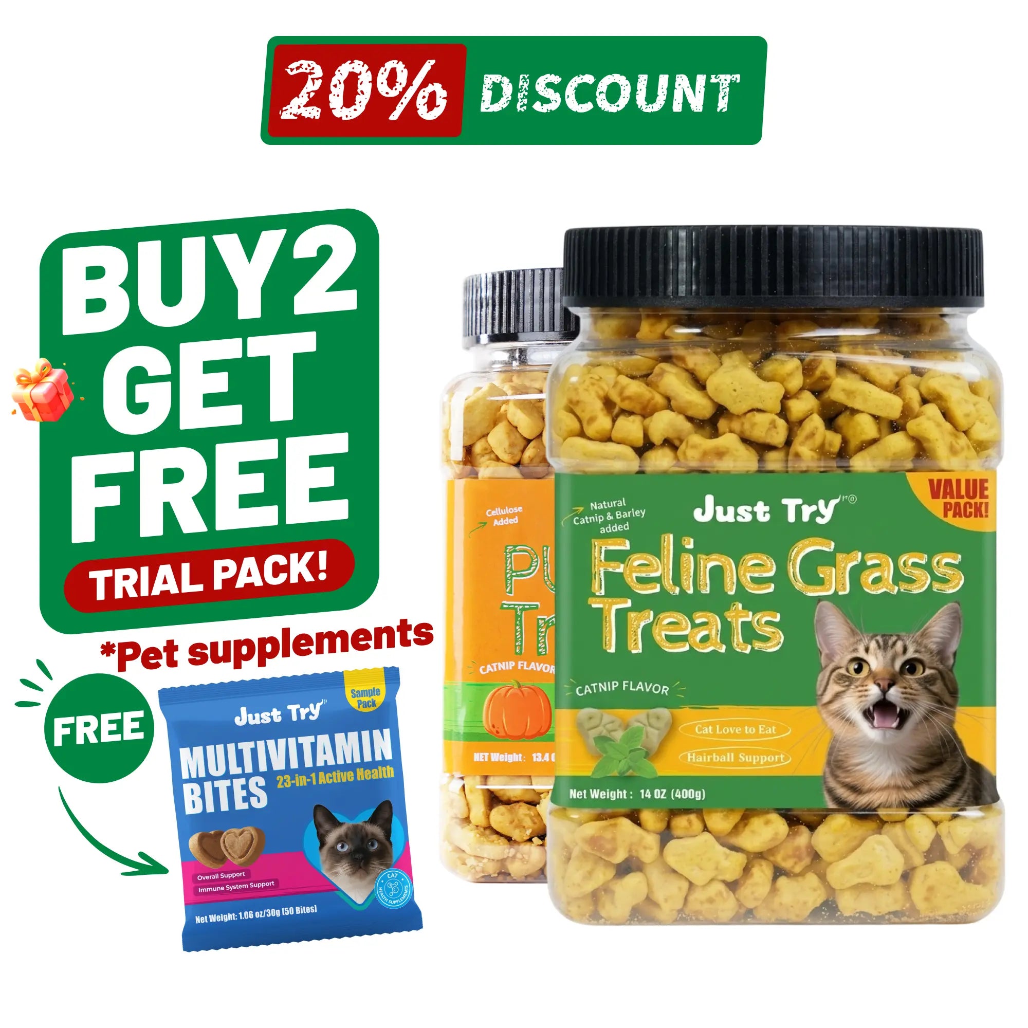 Cat Treats for Indoor Cats - Natural Salmon Hairball Control Biscuits with Cat Grass and Catnip for Dental Care - 14.1 OZ