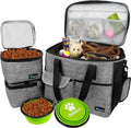 Dog Travel Bag Organizer - Comprehensive Pet Travel Kit with Dual Food Containers and Collapsible Dog Bowls, Versatile Supplies Tote with Luggage Sleeve, Ideal for Weekend Road Trips and Camping, Gray, Large