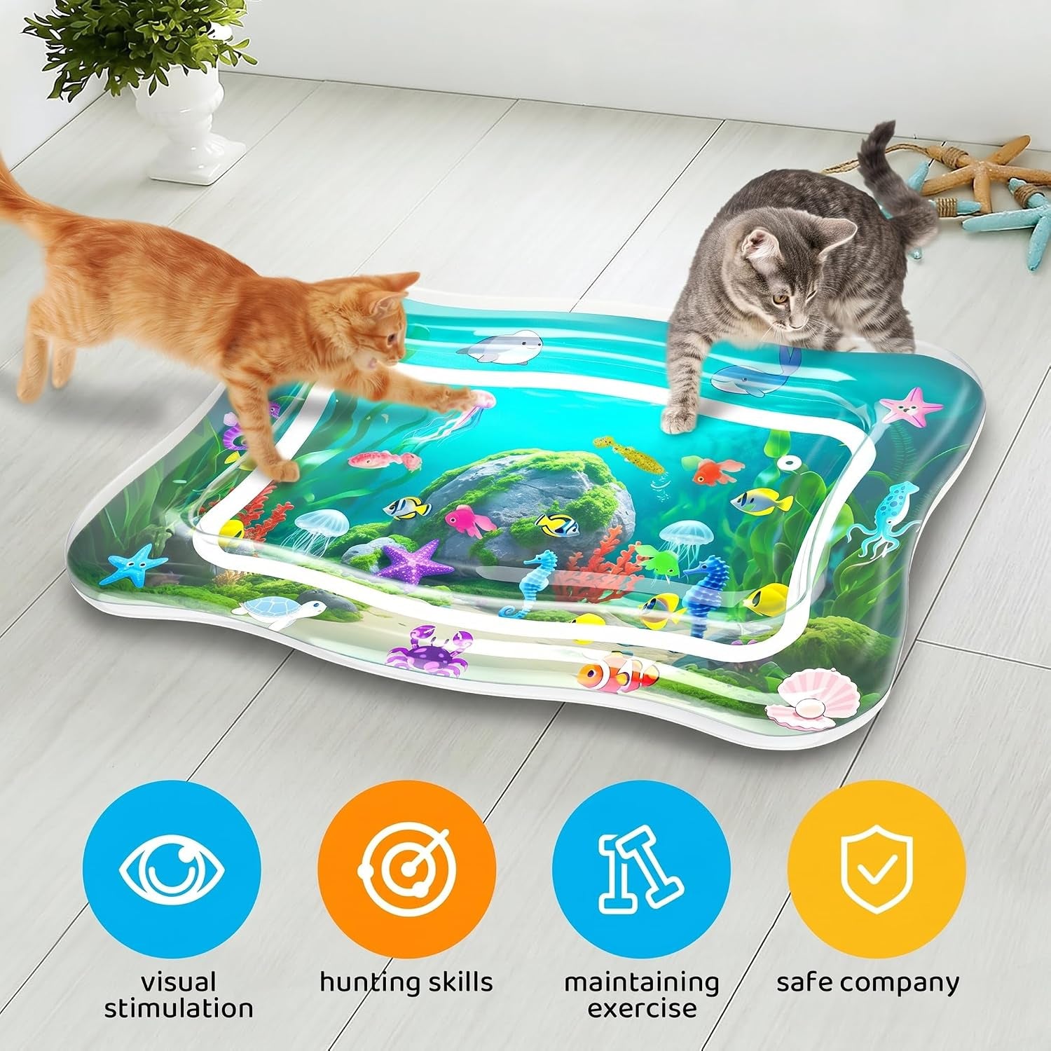 Interactive Cat Toy for Indoor Cats, Upgraded Cat Water Mat, Thickened Water Sensory Play Mat with Fish, Enrichment Stimulating Toy for Bored Adult Kitten Cats to Exercise, Hunting | Thickened Water Sensory Play Mat with Fish, Enrichment Stimulating Toy for Bored Adult Kitten Cats to Exercise, Hunting