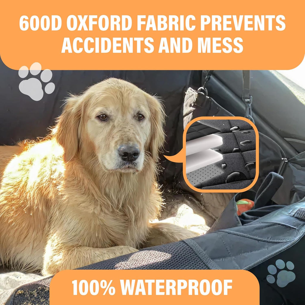 Premium Waterproof Dog Car Seat Cover for Back Seat - Hammock Style Pet Protector for SUVs and Trucks with Enhanced Safety Features, Black