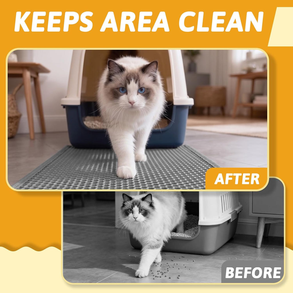 Cat Litter Mat Double Layer Waterproof Urine Proof Trapping Mat 1 Pack (Gray, 24X15 Inch (Pack of 1)) | Honeycomb Design Catches Scattered Particles to Stop Tracking, Urineproof Base Protects Floors, Easy to Clean