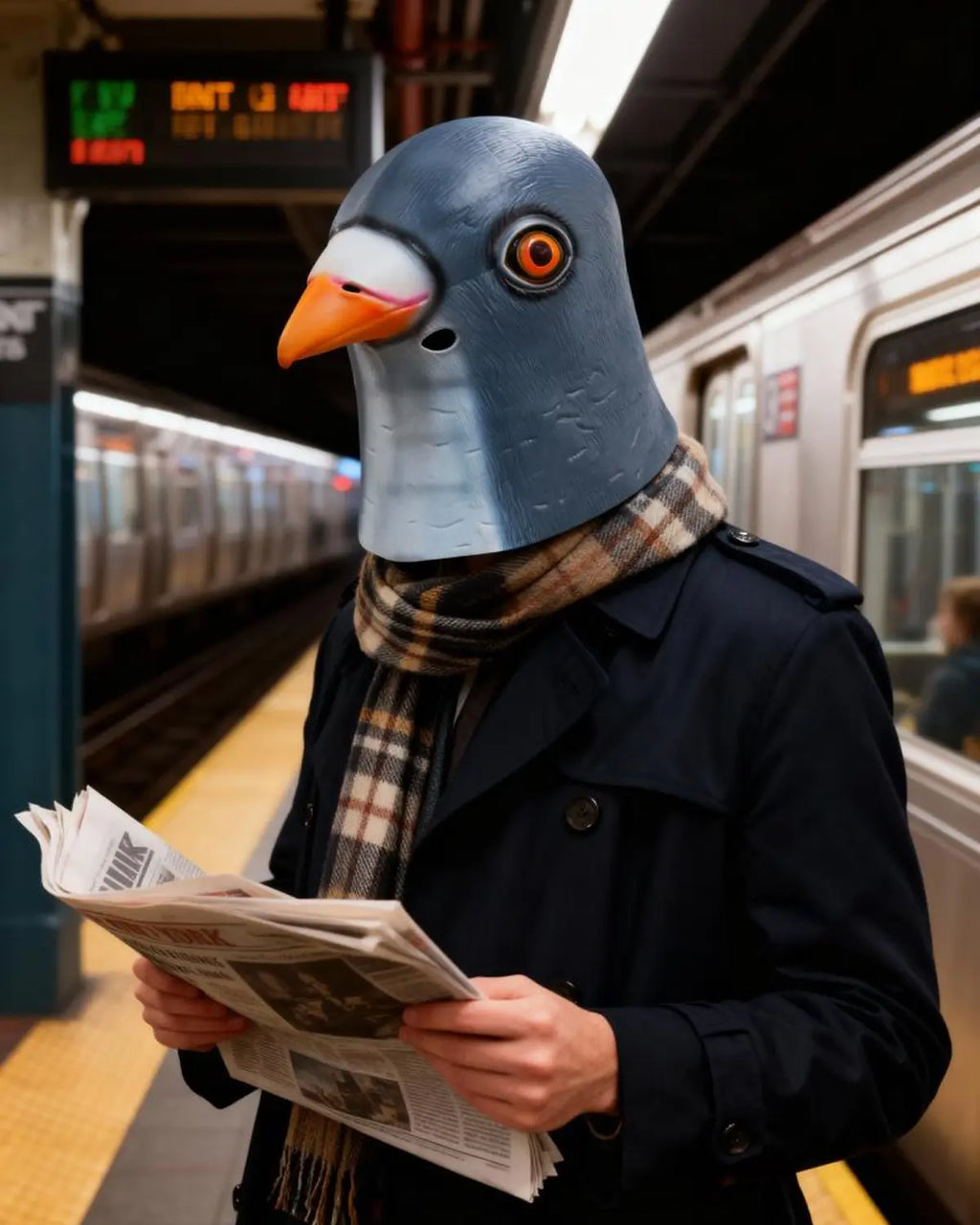 Latex Full Head Pigeon Mask for Halloween Costume, Party, and Cosplay (Grey Blue)
