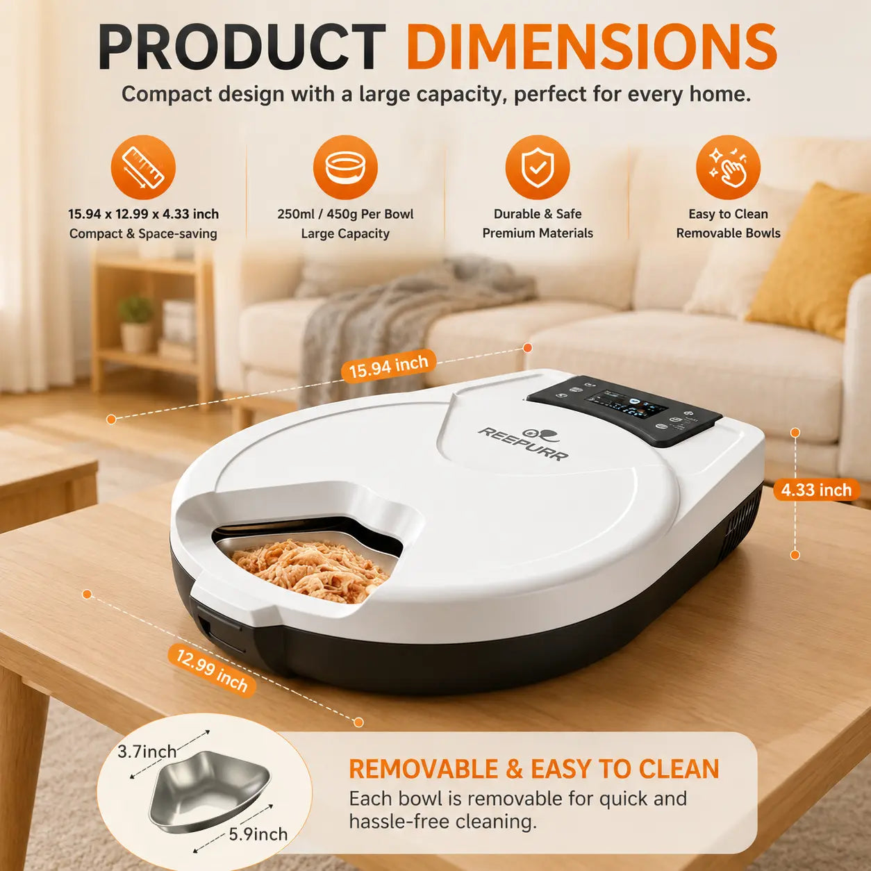 72-Hour Fresh Automatic Cat Feeder for Wet Food - 3-Day Refrigerated Meal Dispenser with Semiconductor Cooling & Heating, 304 Stainless Steel Bowl, Programmable Timer, Wired Design, No Batteries Required - Cattray