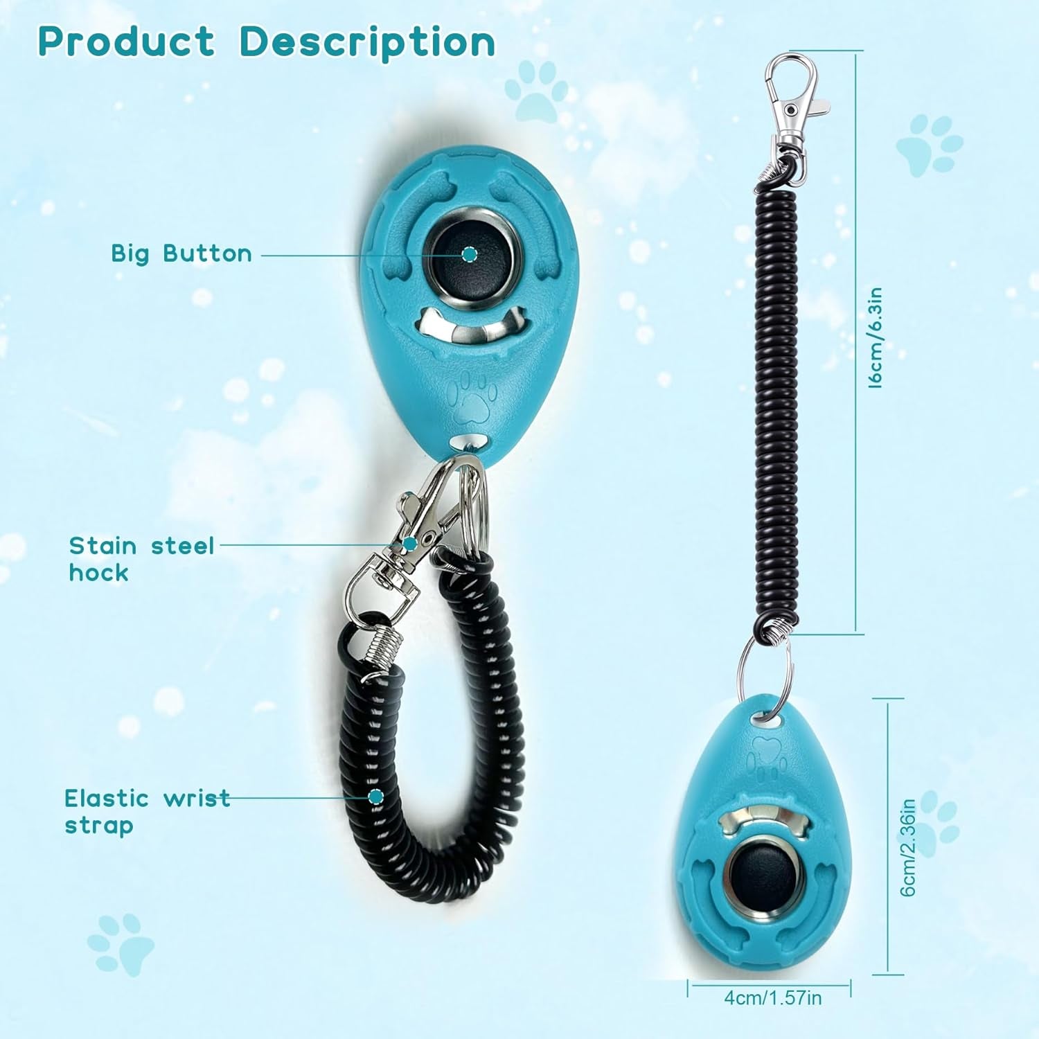 Professional Dog Training Clicker with Wrist Strap and Keyring - Versatile Training Tool for Dogs, Cats, Birds, and Other Pets