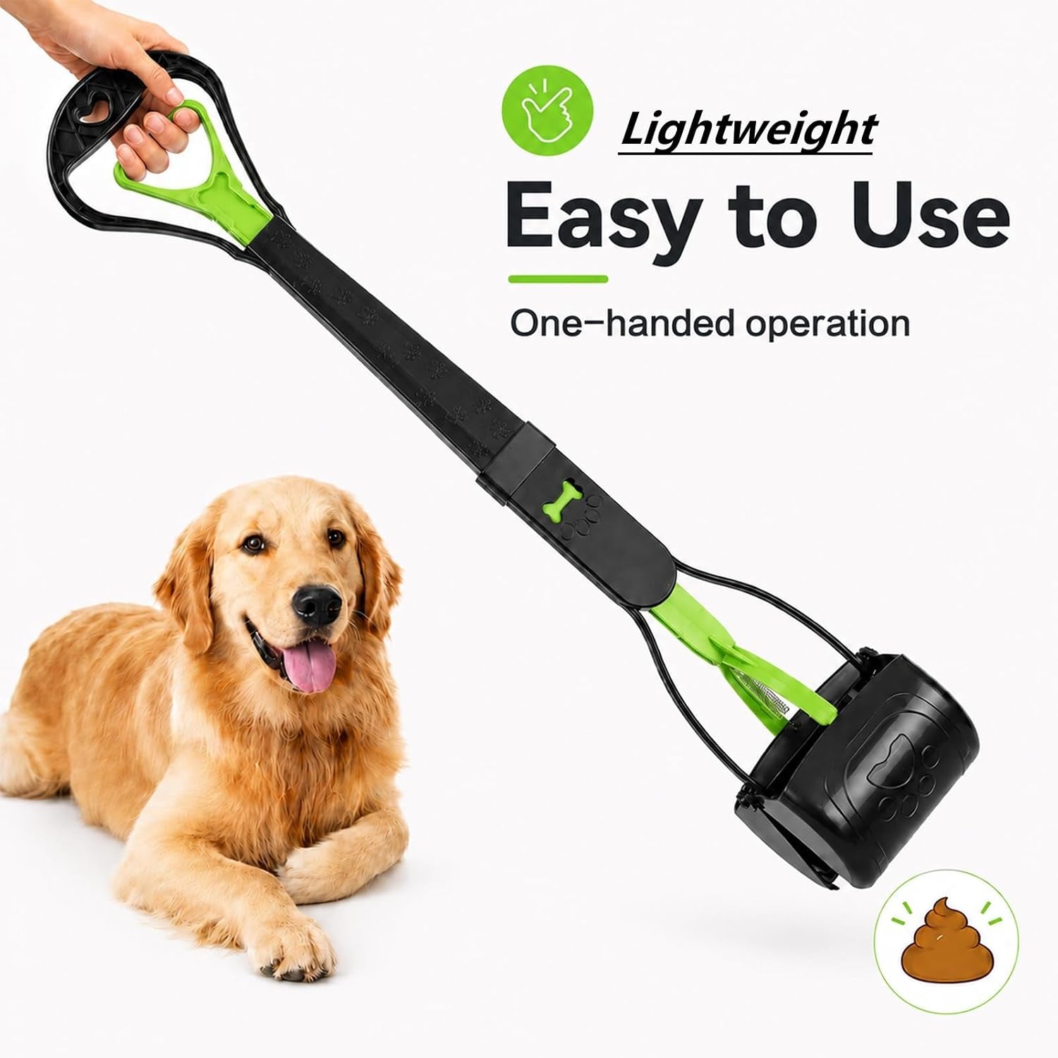 31Inch Large Pooper Scooper for Dogs with Long Handle, Sturdy & Durable, Not Easy to Break, Lightweight & Easy to Use, Easy to Pick up from Grass and Gravel | Less Bend Down, One-Hand Operate Pick up for All Surface, Heavy Duty Poop Scooper for Large Medium & Small Dogs