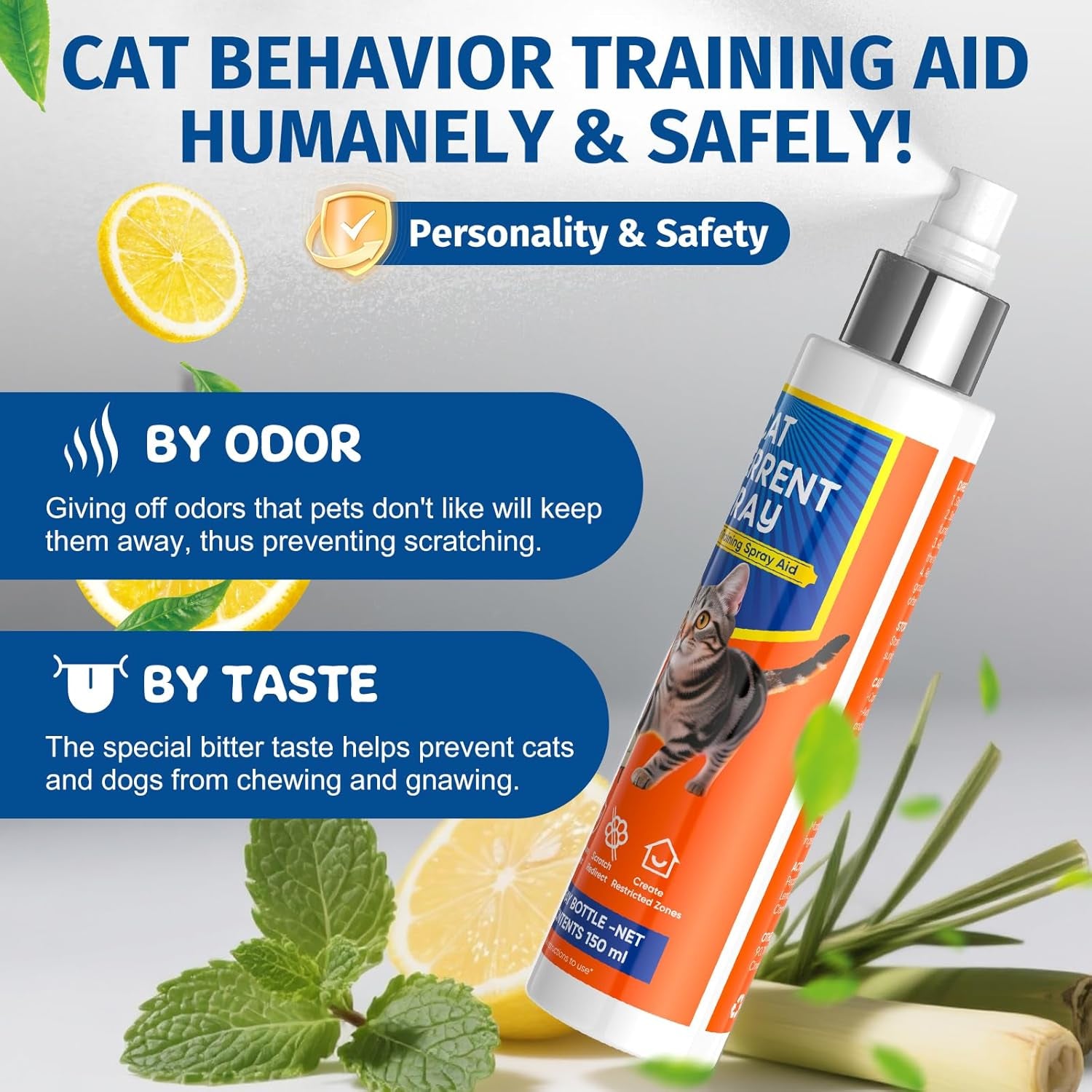 Cat Deterrent Spray - Cat Deterrent for Furniture Protection, Pee Spraying, Excessive Chewing & Scratching Everywhere - Use Indoor and Outdoor, Pet-Safe Formula, 150 ML