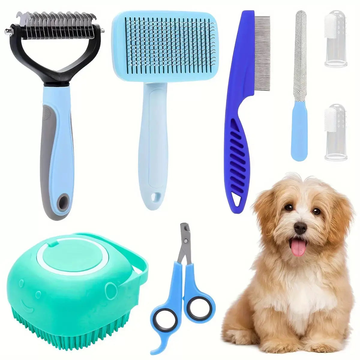 Summer Pet Grooming Tool Set (8 Pieces) - Comprehensive Shedding and Grooming Kit for Dogs and Cats, Includes Hair and Oral Hygiene Tools, Ideal for Indoor and Outdoor Use, Perfect Valentine’s Day Gift