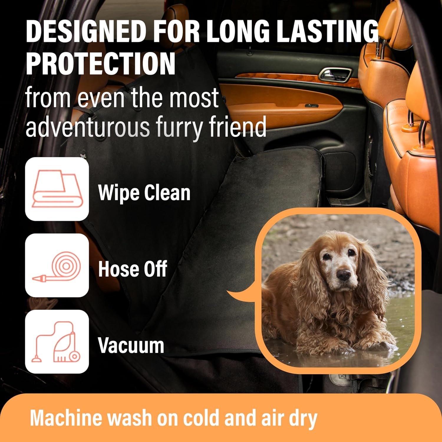 Premium Waterproof Dog Car Seat Cover for Back Seat - Hammock Style Pet Protector for SUVs and Trucks with Enhanced Safety Features, Black
