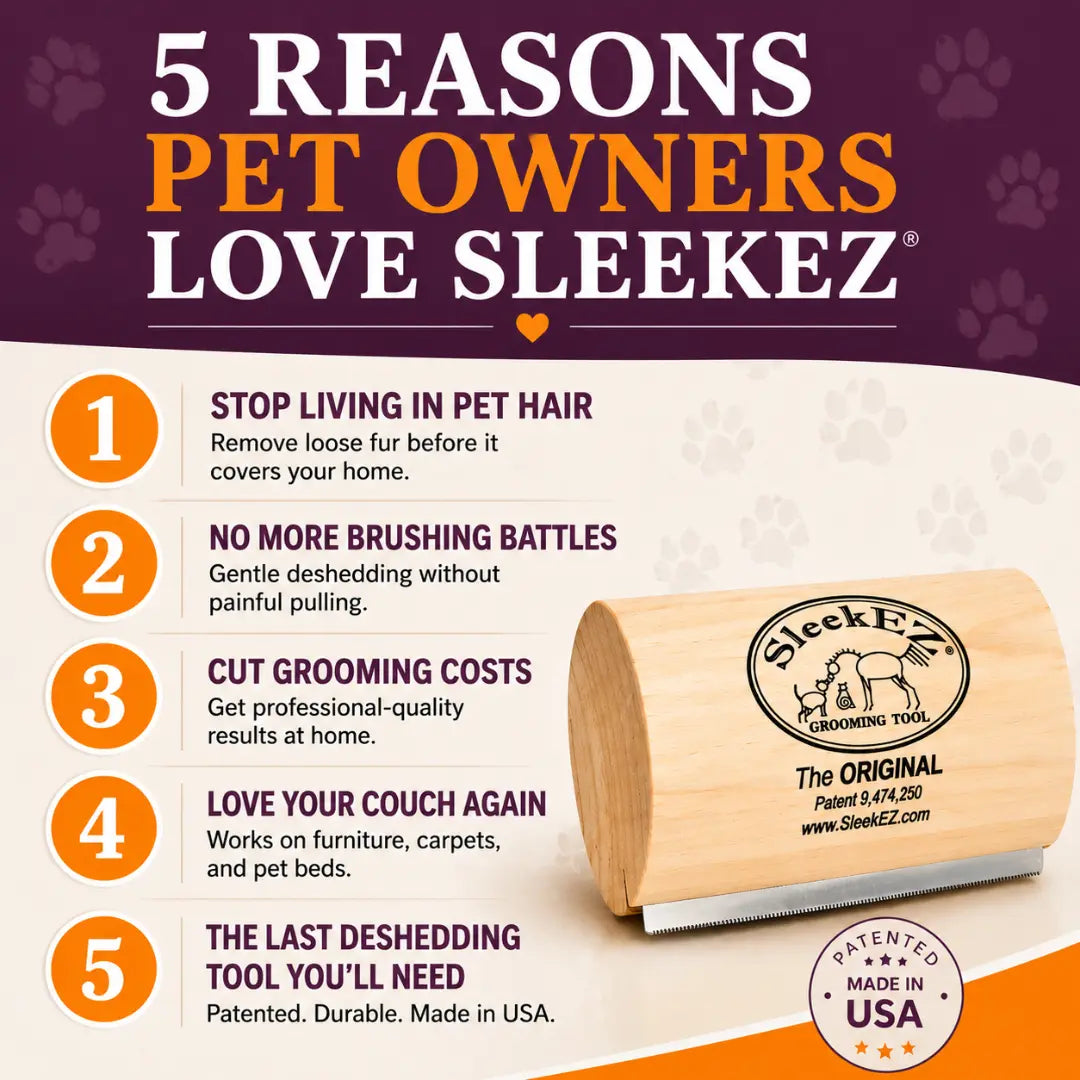 Sleekez Professional Dog Brush for Shedding and Grooming - Deshedding Tool for Short and Long Haired Dogs, 5 Inches Long, 4 Oz Weight
