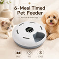 Timed Automatic Cat Feeder with 6 Meals - Detachable Indoor Rotating Dispenser for Wet & Dry Food, Includes Ice Packs, Battery Operated for Kittens and Small Dogs, White