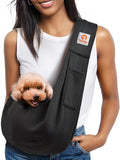Small Dog Sling Carrier - Classic Pocket and Strap Design for Pets Weighing 3-10 lbs (Black)