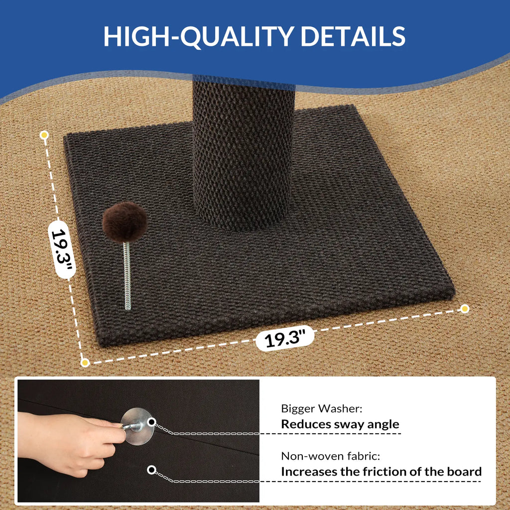 MADE 4 PETS Indoor Cat Sisal Scratching Post, 41.73-Inch Tall Gray Vertical Scratcher with Sturdy Base, Replaceable Spring Toy, and Space-Saving Design for Optimal Nail Care