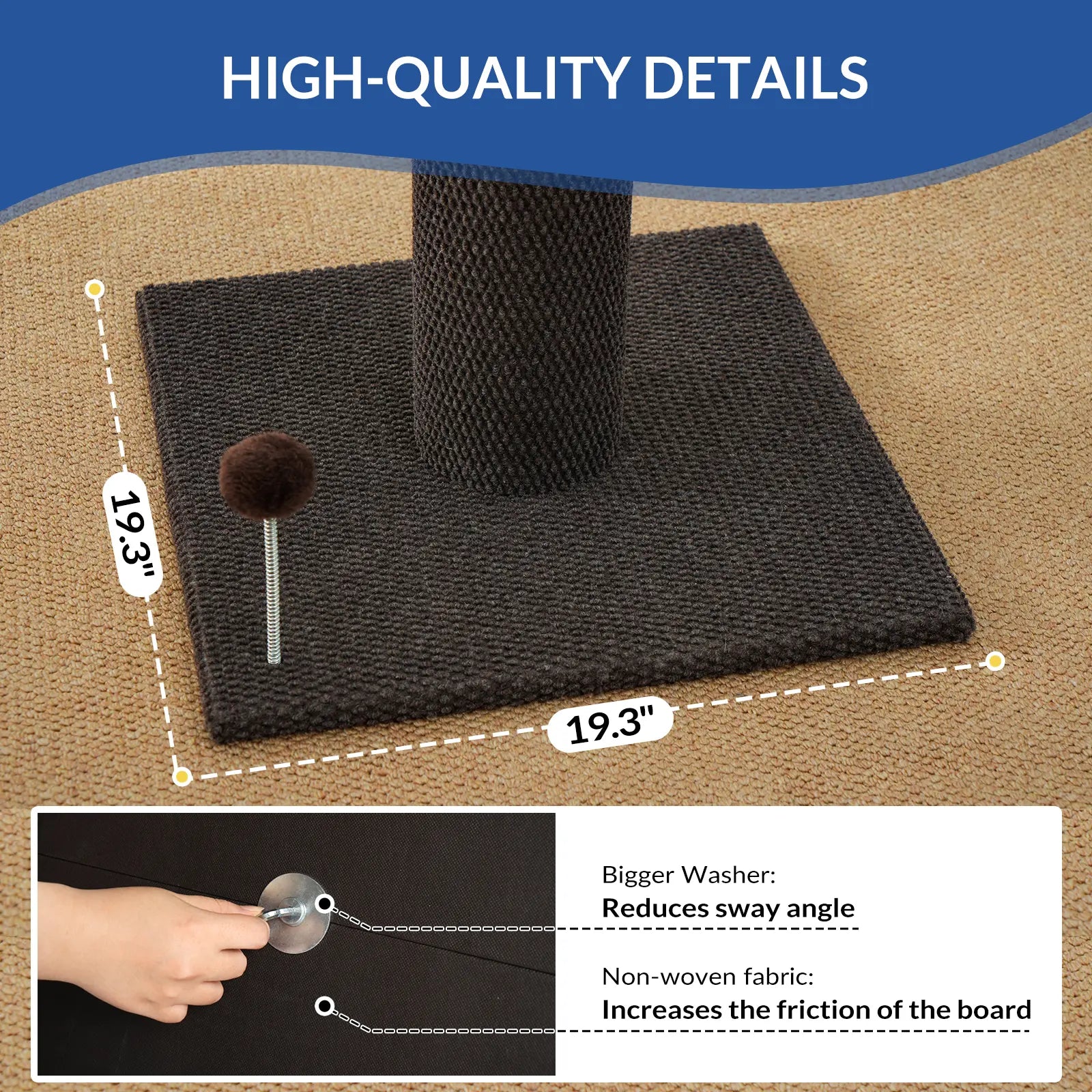 MADE 4 PETS Indoor Cat Sisal Scratching Post, 41.73-Inch Tall Gray Vertical Scratcher with Sturdy Base, Replaceable Spring Toy, and Space-Saving Design for Optimal Nail Care