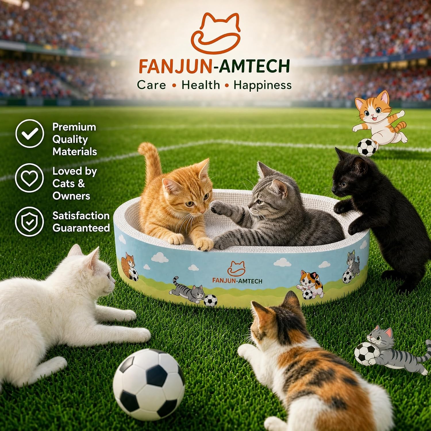 Soccer Cat Scratcher Bed, No-Mess Cat Scratching Pad, No Shed Cat Beds and Scratch Pad for Cats, Plant Fiber Mess Free Cat Scratch Furniture Protector, Stop Cats Eating Paper Craps