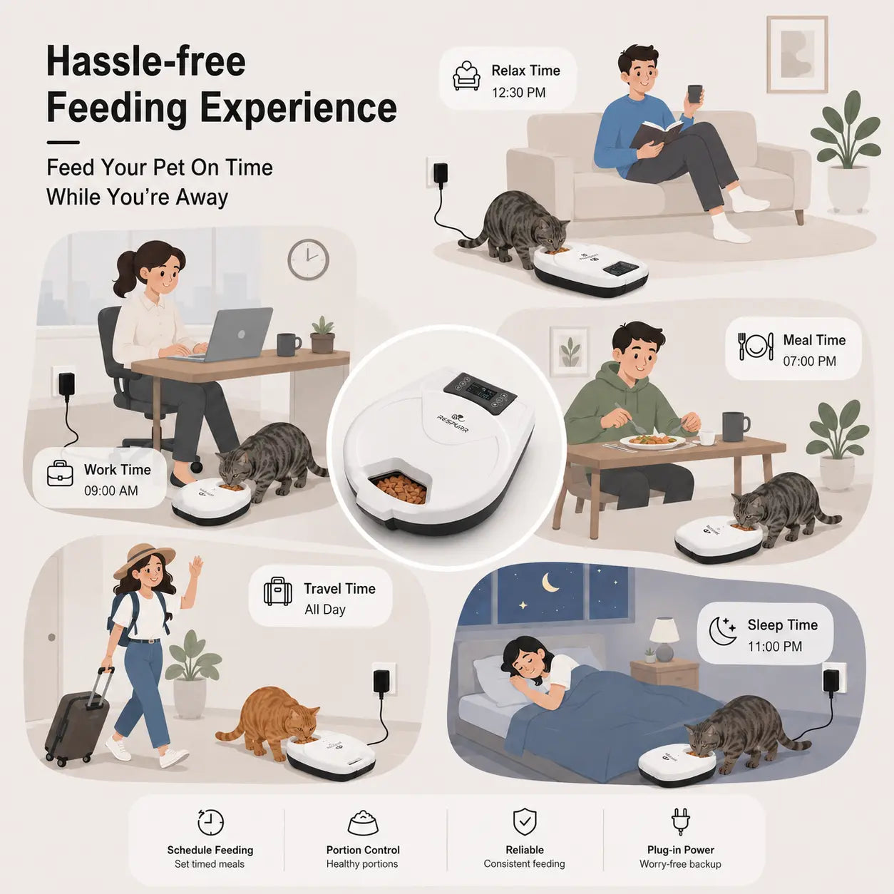72-Hour Fresh Automatic Cat Feeder for Wet Food - 3-Day Refrigerated Meal Dispenser with Semiconductor Cooling & Heating, 304 Stainless Steel Bowl, Programmable Timer, Wired Design, No Batteries Required - Cattray