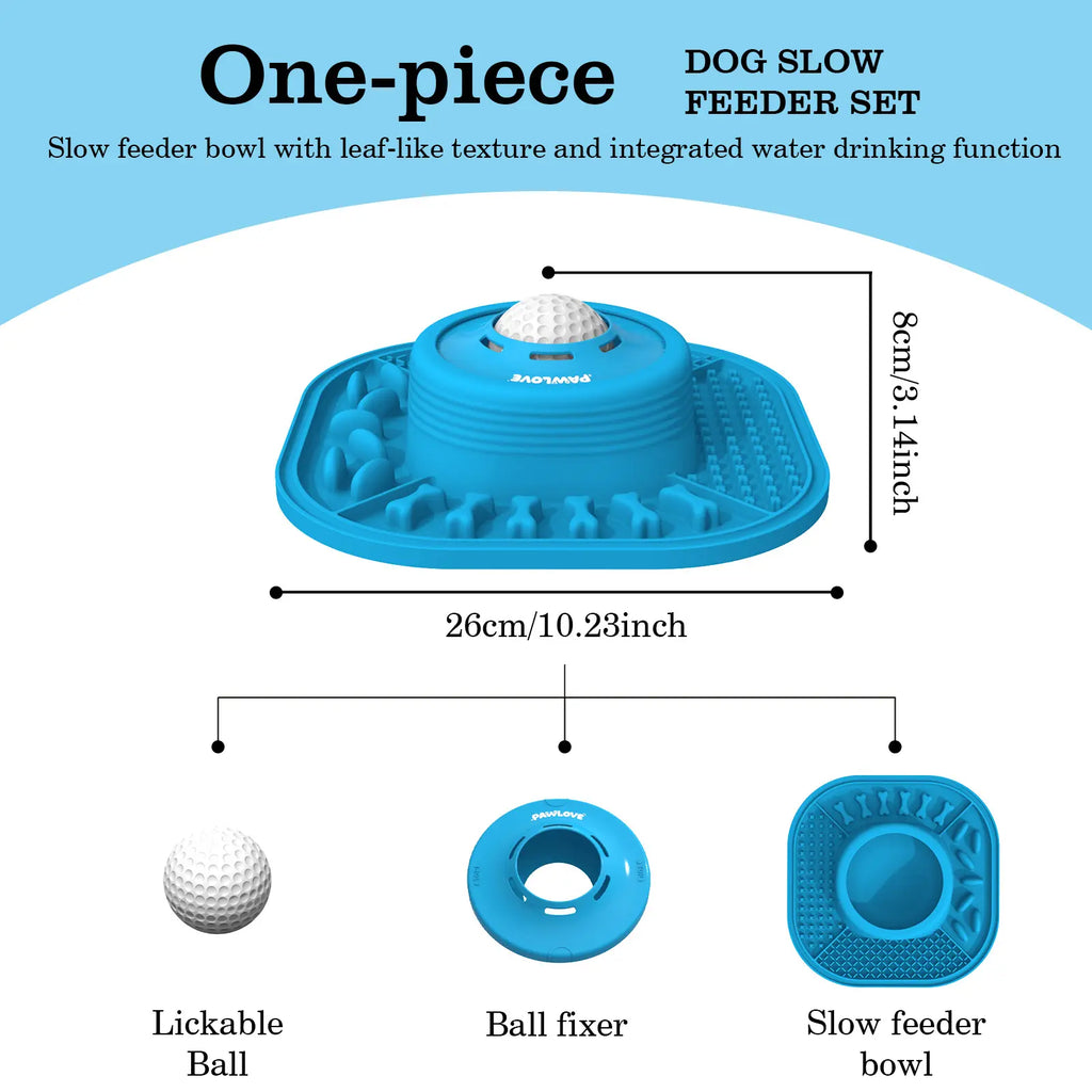 Pawlove Upgraded Slow Feeder Dog Bowl for Liquid Treats with Floating Rolling Ball, Anti-Slip Design for Bone Broth and Yogurt, Ideal for Dogs of All Breeds, Dietary Supplement and Post-Operative Nutrition