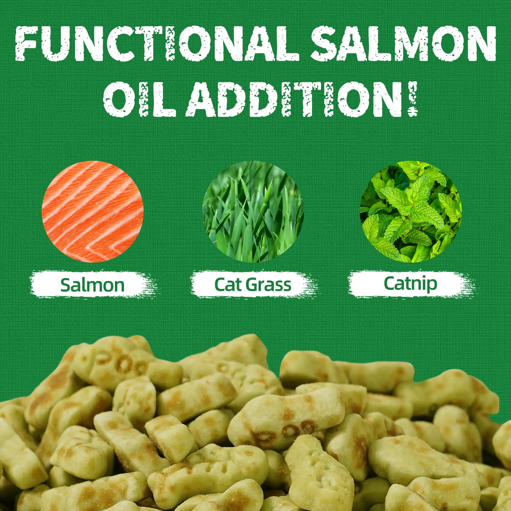 Cat Treats for Indoor Cats - Natural Salmon Hairball Control Biscuits with Cat Grass and Catnip for Dental Care - 14.1 OZ