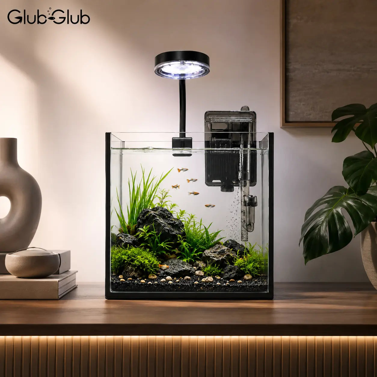 Craftsboys 1.2 Gallon Nano Glass Aquarium with Filter and LED Light for Betta Fish and Aquascaping