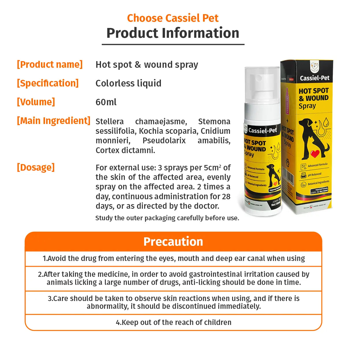 Cassiel Pet Hot Spot and Wound Spray for Dogs and Cats - Natural Soothing Skin Spray for Clean, Soft Skin and Itch Relief, Enhanced Packaging