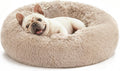 Calming Donut Pet Bed for Cats and Small to Medium Dogs, Anti-Anxiety Fluffy Warming Bed in Beige Taupe - Available in 20" and 24" Sizes