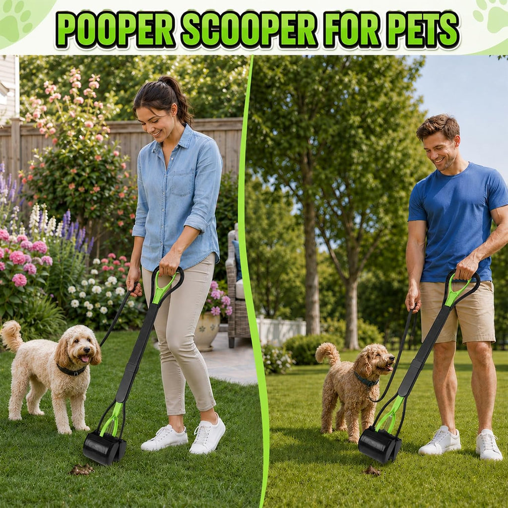 31Inch Large Pooper Scooper for Dogs with Long Handle, Sturdy & Durable, Not Easy to Break, Lightweight & Easy to Use, Easy to Pick up from Grass and Gravel | Less Bend Down, One-Hand Operate Pick up for All Surface, Heavy Duty Poop Scooper for Large Medium & Small Dogs