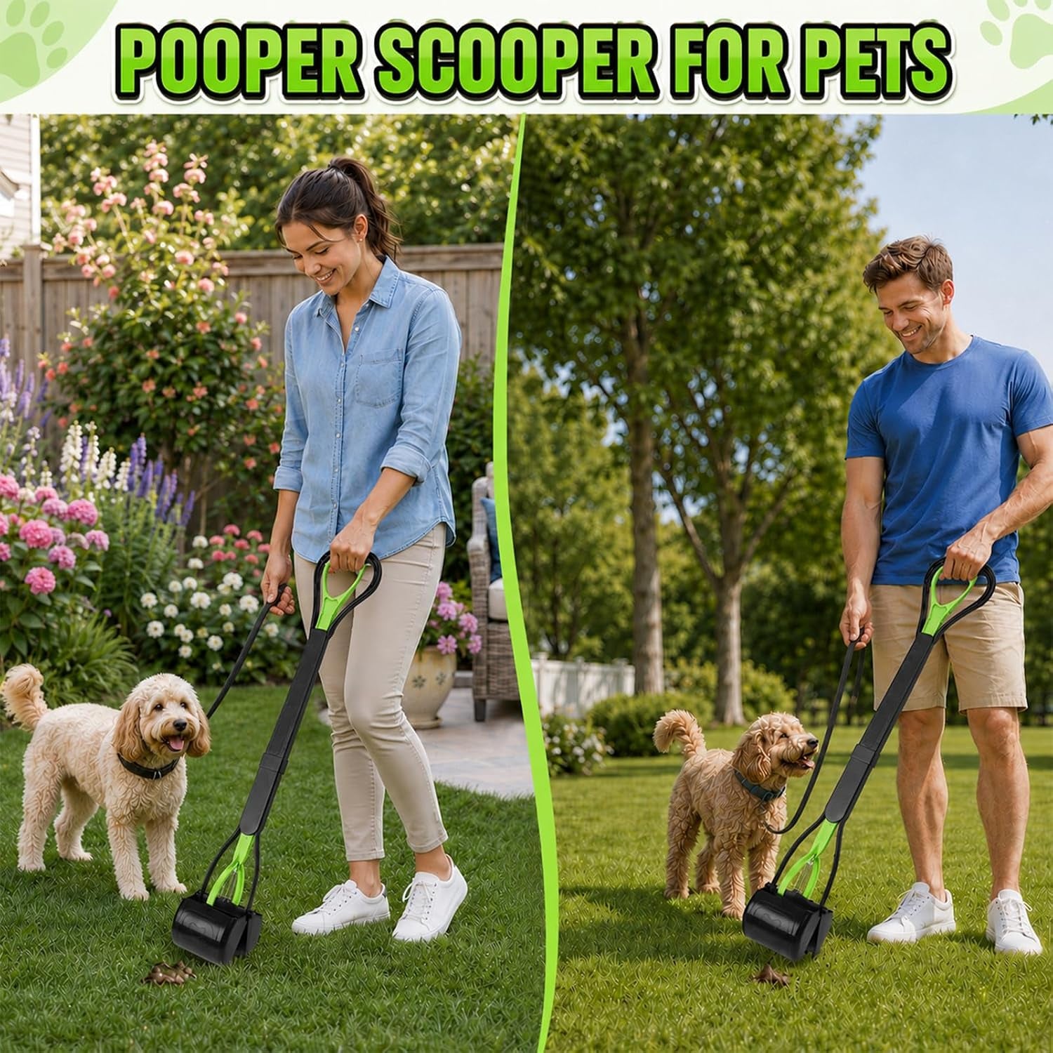 31Inch Large Pooper Scooper for Dogs with Long Handle, Sturdy & Durable, Not Easy to Break, Lightweight & Easy to Use, Easy to Pick up from Grass and Gravel | Less Bend Down, One-Hand Operate Pick up for All Surface, Heavy Duty Poop Scooper for Large Medium & Small Dogs