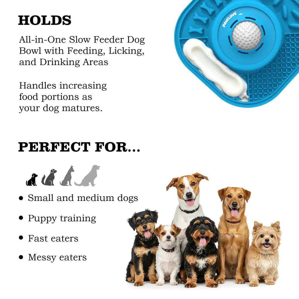 Pawlove Upgraded Slow Feeder Dog Bowl for Liquid Treats with Floating Rolling Ball, Anti-Slip Design for Bone Broth and Yogurt, Ideal for Dogs of All Breeds, Dietary Supplement and Post-Operative Nutrition