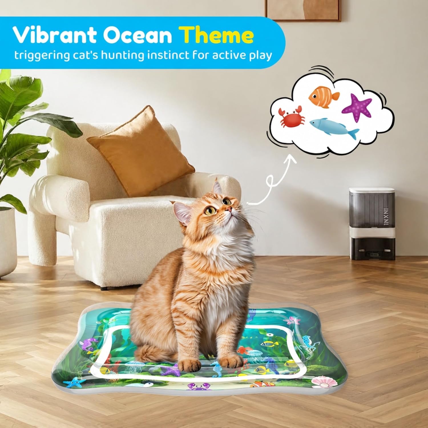 Interactive Cat Toy for Indoor Cats, Upgraded Cat Water Mat, Thickened Water Sensory Play Mat with Fish, Enrichment Stimulating Toy for Bored Adult Kitten Cats to Exercise, Hunting | Thickened Water Sensory Play Mat with Fish, Enrichment Stimulating Toy for Bored Adult Kitten Cats to Exercise, Hunting