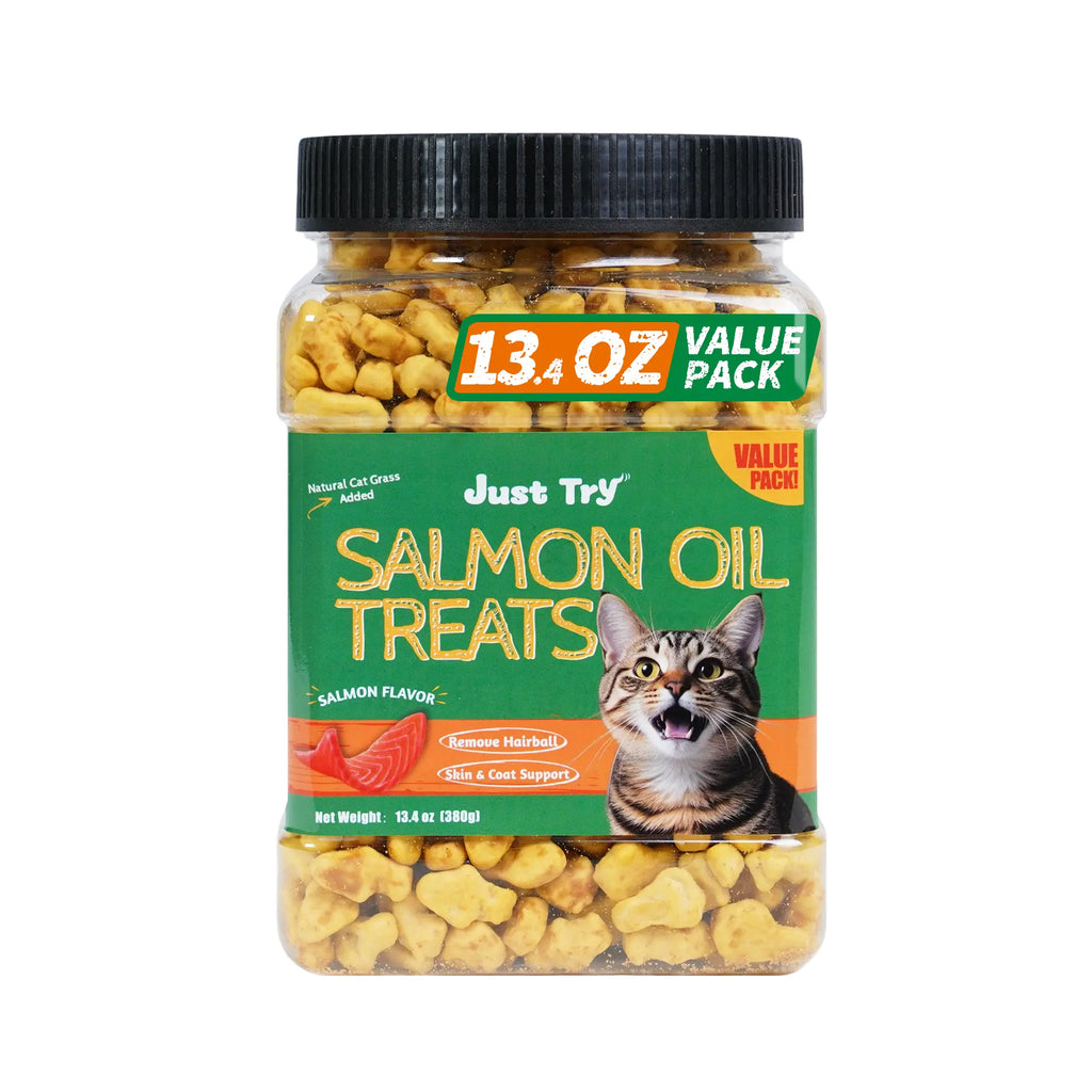 Cat Treats for Indoor Cats - Natural Salmon Hairball Control Biscuits with Cat Grass and Catnip for Dental Care - 14.1 OZ