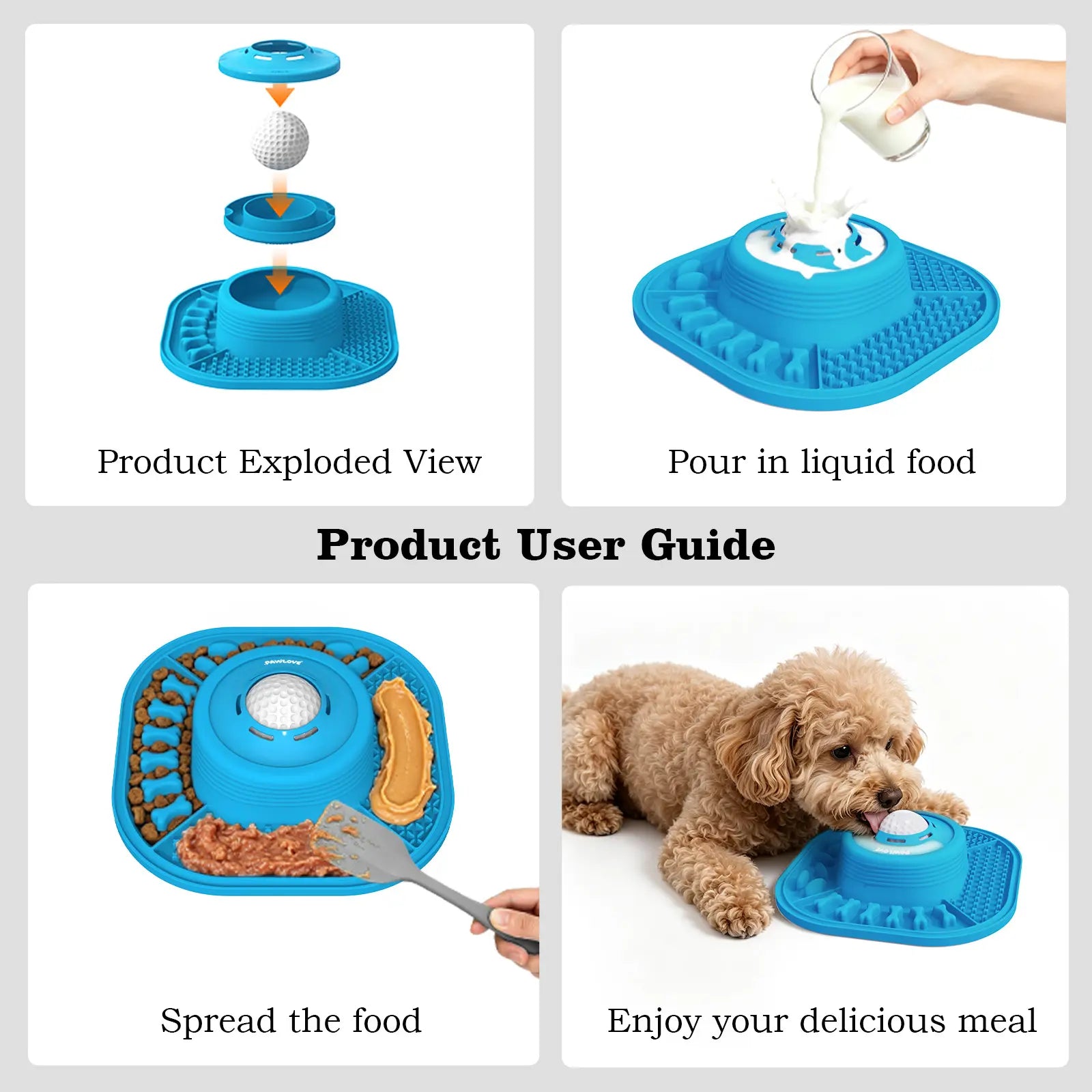 Pawlove Dog Slow Feeder Bowl - Anti-Slip Ball-In Design, 3/4 Cup Capacity, Food-Grade Material, Reduces Mess and Spills, Dishwasher Safe, Ideal for Liquid Treats and Post-Operative Use
