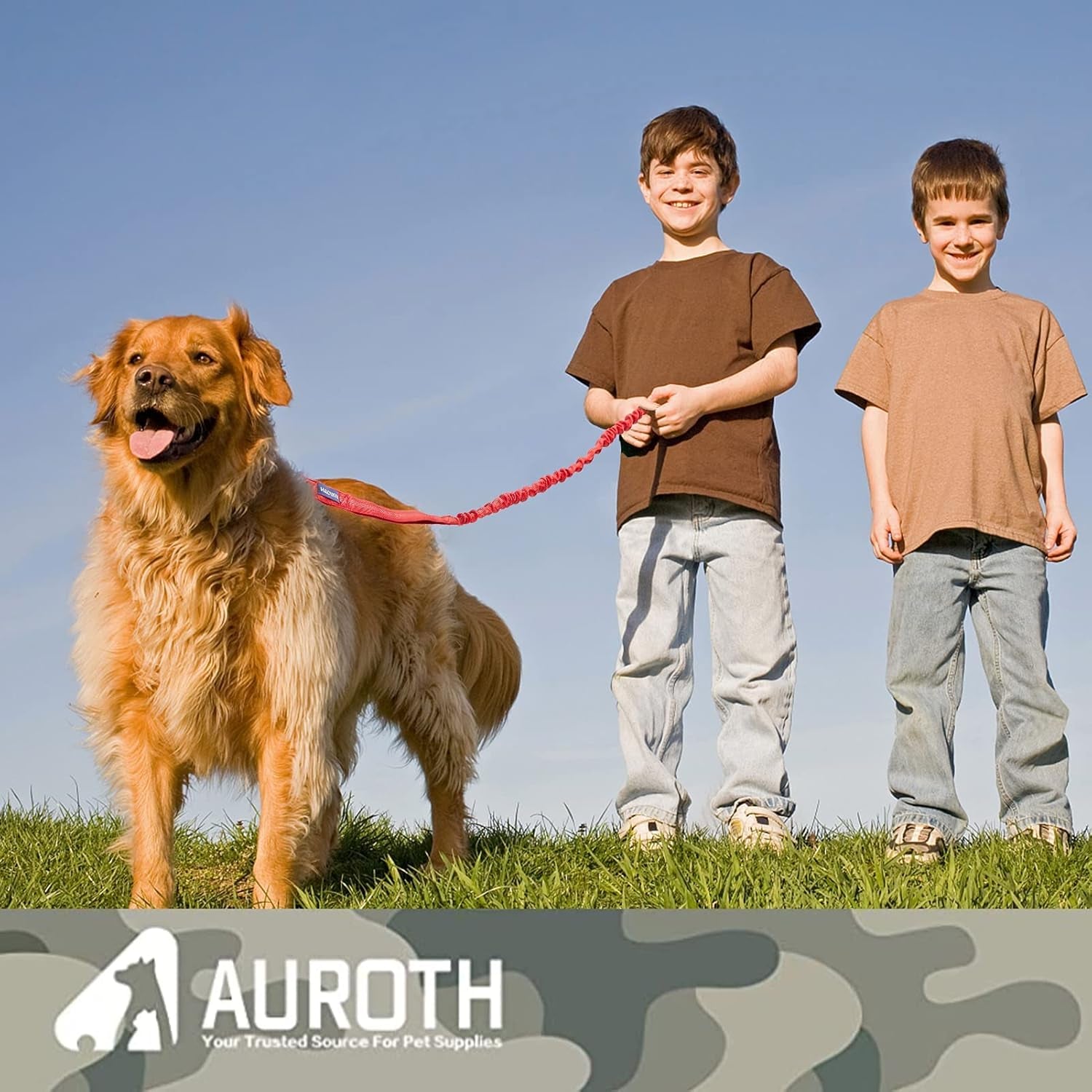 Heavy-Duty 6FT Bungee Dog Leash for Large Breeds with Dual Padded Handles, Shock Absorption, and No-Pull Training - Red
