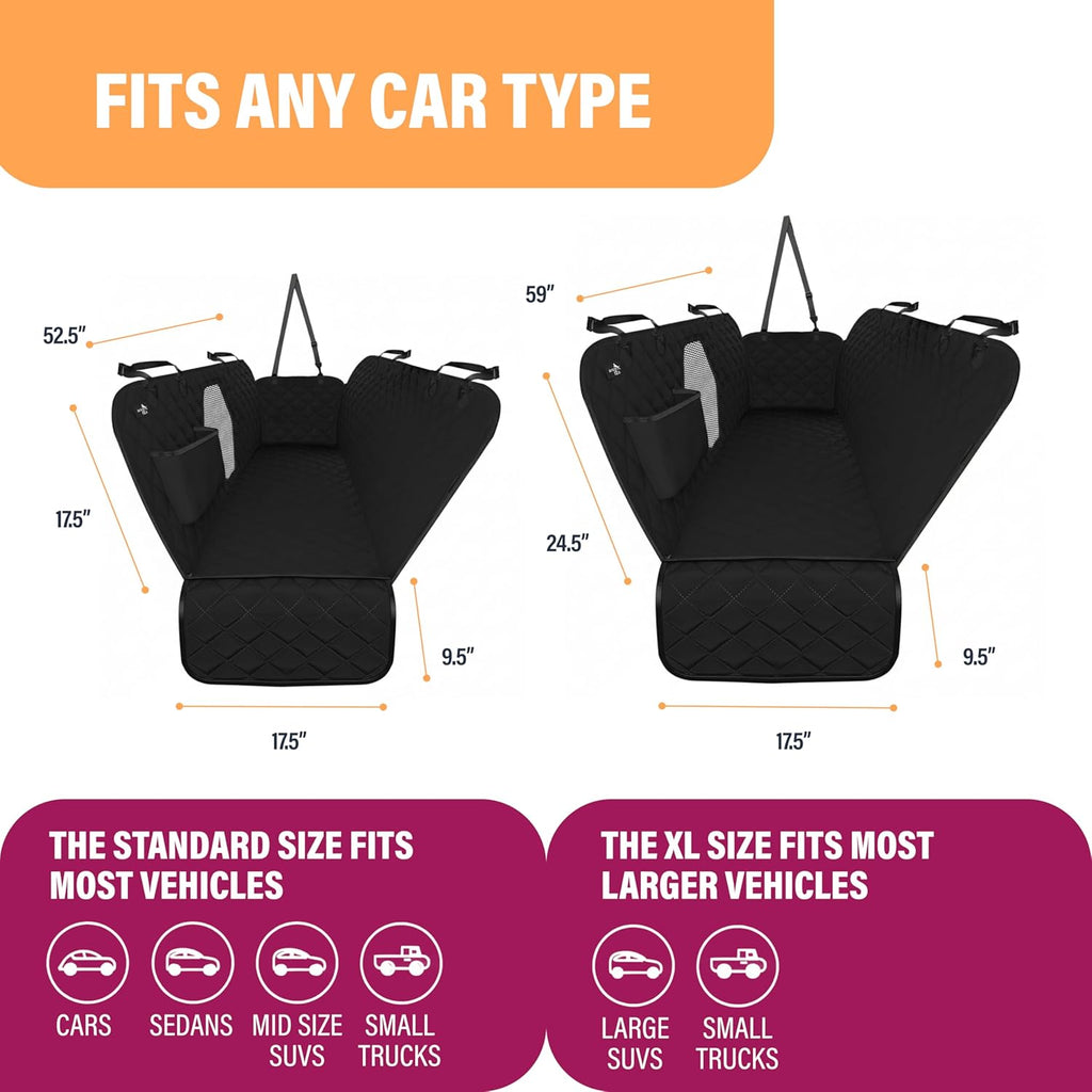 Premium Waterproof Dog Car Seat Cover for Back Seat - Hammock Style Pet Protector for SUVs and Trucks with Enhanced Safety Features, Black