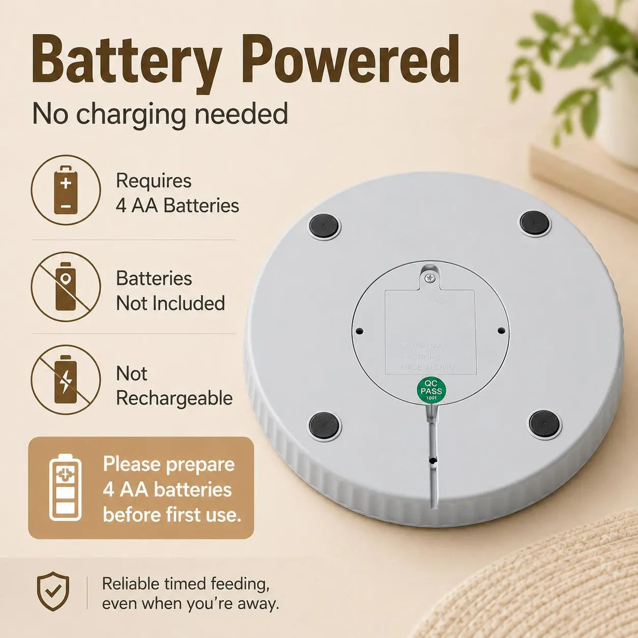 Timed Automatic Cat Feeder with 6 Meals - Detachable Indoor Rotating Dispenser for Wet & Dry Food, Includes Ice Packs, Battery Operated for Kittens and Small Dogs, White