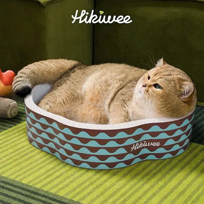 Hikiwee Premium Chew-Resistant Cat Bed - Leopard Print, Art Deco, Mint Chocolate, Floral Designs - High-Density Corrugated Cardboard, Non-Toxic and Odor-Free, Individually Sealed for Safe Cat Naps