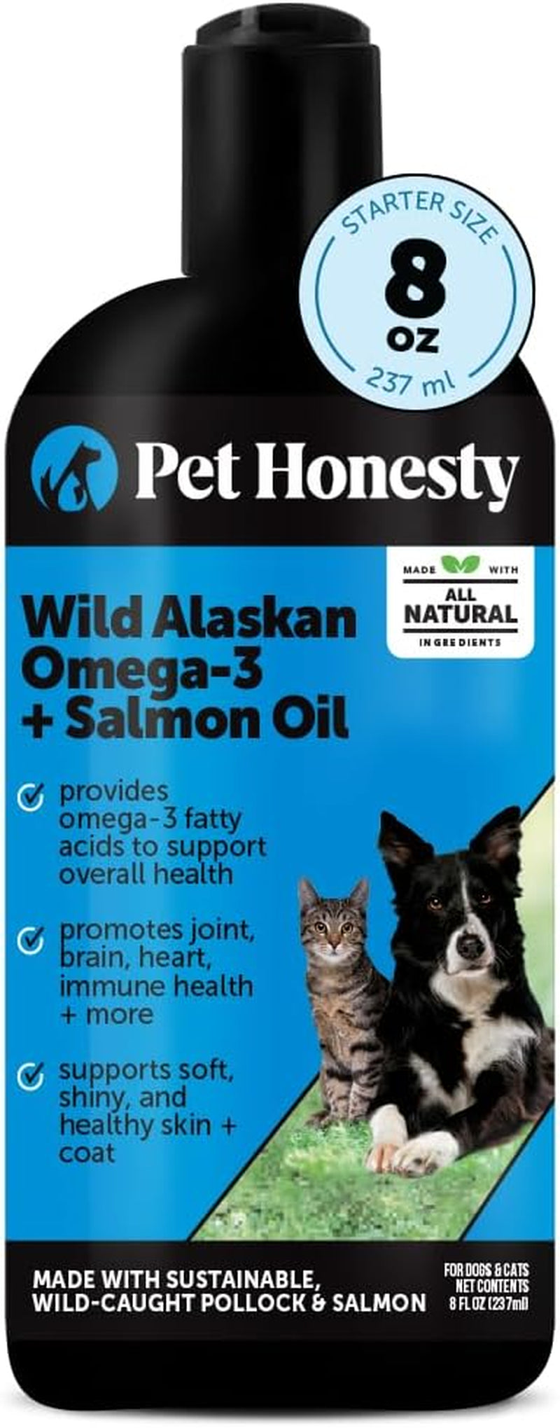 Wild Alaskan Salmon Oil for Dogs + Cats - 100% Pure Natural Omega 3 Fish Oil Supplement for Pet Skin, Coat Health, Allergy Itch Relief, EPA DHA Fatty Acids for Dog Joint Support, Heart Wellness (8 Oz)