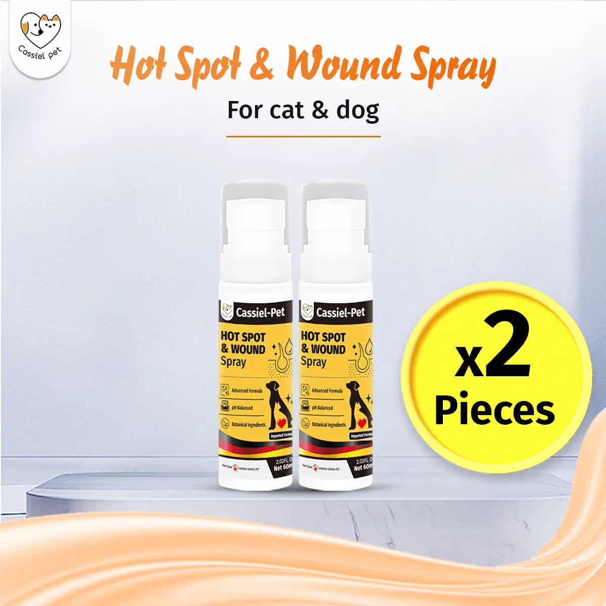Cassiel Pet Hot Spot and Wound Spray for Dogs and Cats - Natural Soothing Skin Spray for Clean, Soft Skin and Itch Relief, Enhanced Packaging
