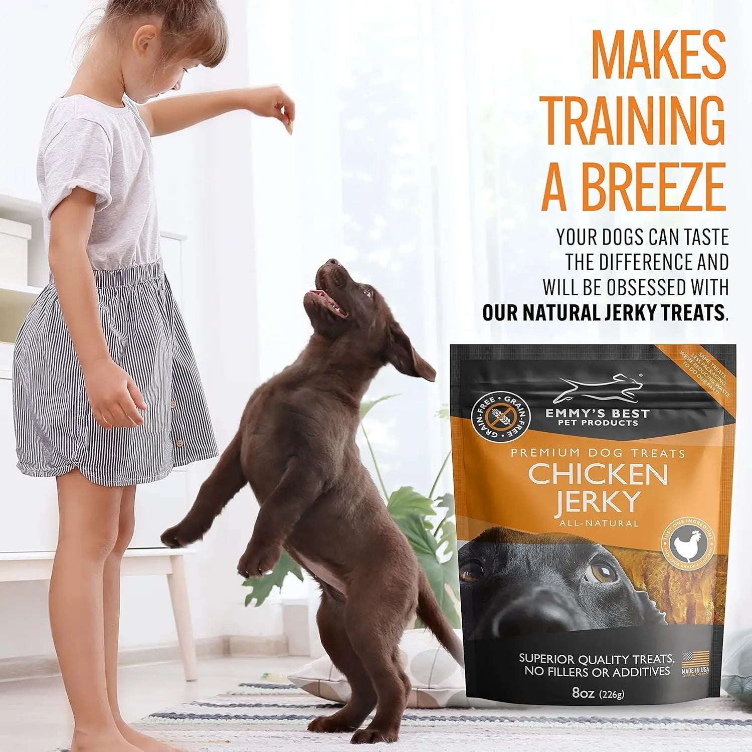 Emmy's Best EBPP Natural Chicken Jerky Dog Treats - Made in the USA with Real Grilled Chicken - Suitable for Medium, Large, and Small Dogs - 100% Natural Formula