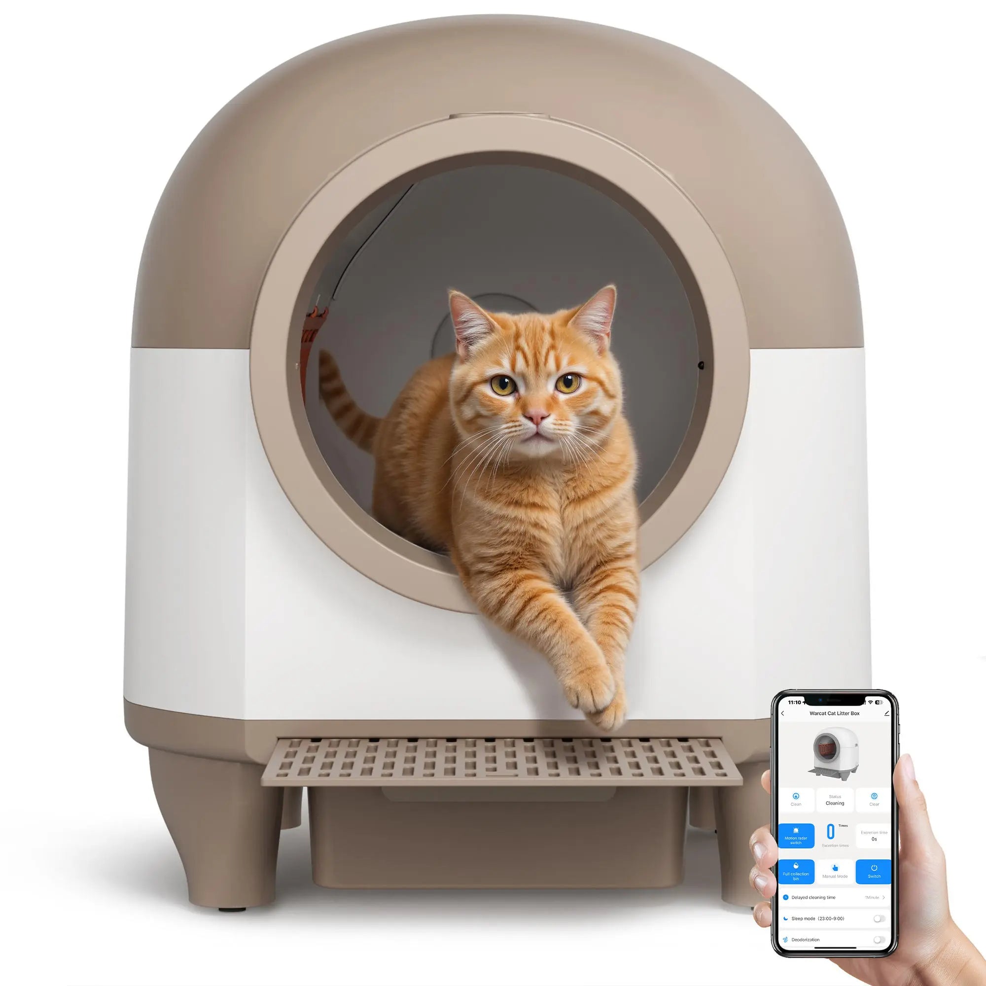 Warcat Smart Low-Noise Self-Cleaning Cat Litter Box with 90L Capacity, App-Controlled via 2.4G Wi-Fi, Featuring Smart Sensors and Safety Protection for Easy Maintenance and Setup
