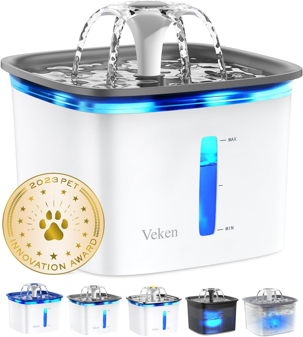 Professional Grade 95Oz/2.8L Automatic Pet Water Fountain with Replacement Filters for Cats and Dogs (Grey, Plastic) - Innovation Award Winner