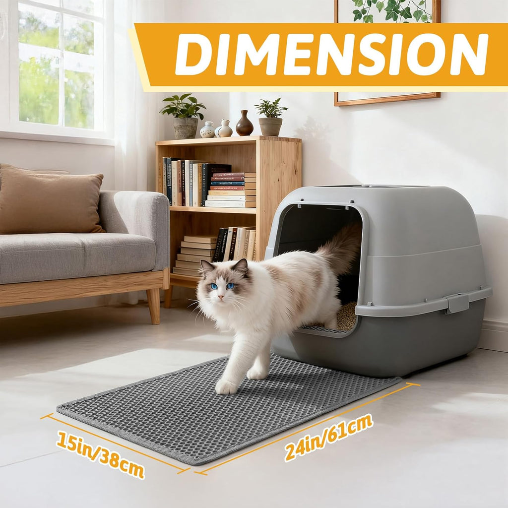 Cat Litter Mat Double Layer Waterproof Urine Proof Trapping Mat 1 Pack (Gray, 24X15 Inch (Pack of 1)) | Honeycomb Design Catches Scattered Particles to Stop Tracking, Urineproof Base Protects Floors, Easy to Clean