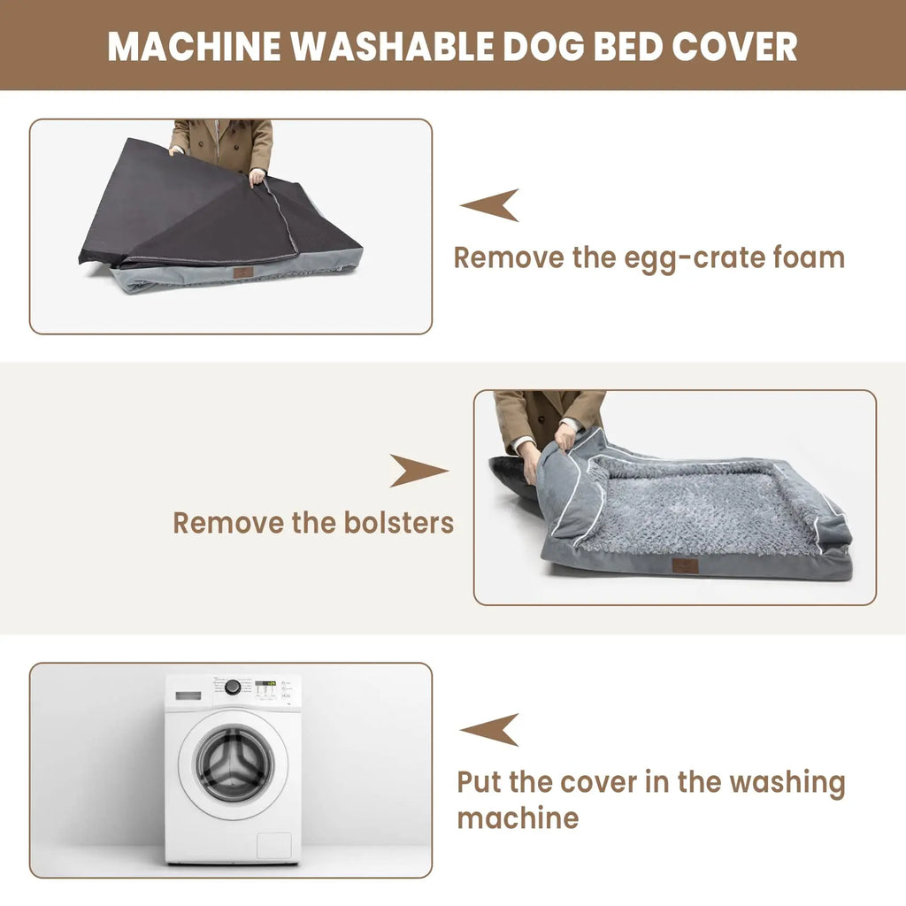 Large Dog Orthopedic Sofa Bed, Washable with Removable Cover, Waterproof Design and Nonslip Bottom, High Bolster Support