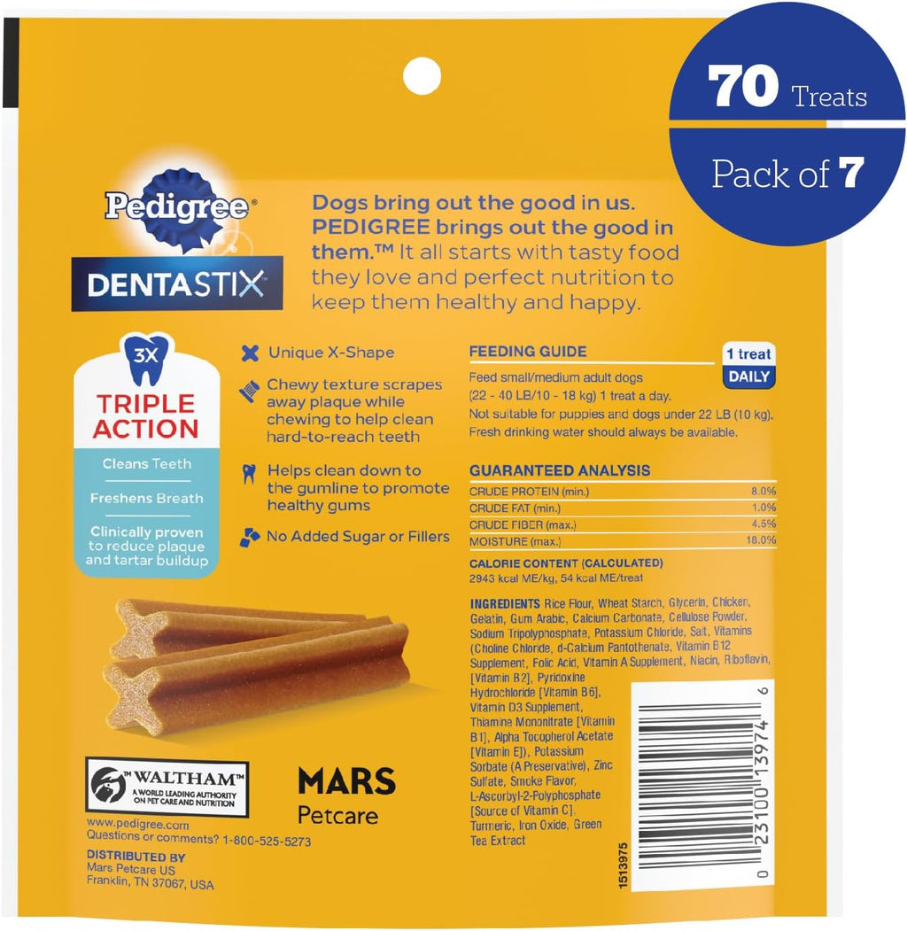 Pedigree DENTASTIX Original Flavor Dental Treats for Small to Medium Dogs, 5.57 Oz Pack, Set of 7 (70 Total Treats)