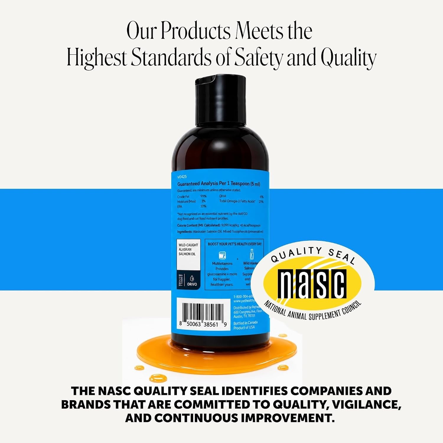 Wild Alaskan Salmon Oil for Dogs + Cats - 100% Pure Natural Omega 3 Fish Oil Supplement for Pet Skin, Coat Health, Allergy Itch Relief, EPA DHA Fatty Acids for Dog Joint Support, Heart Wellness (8 Oz)