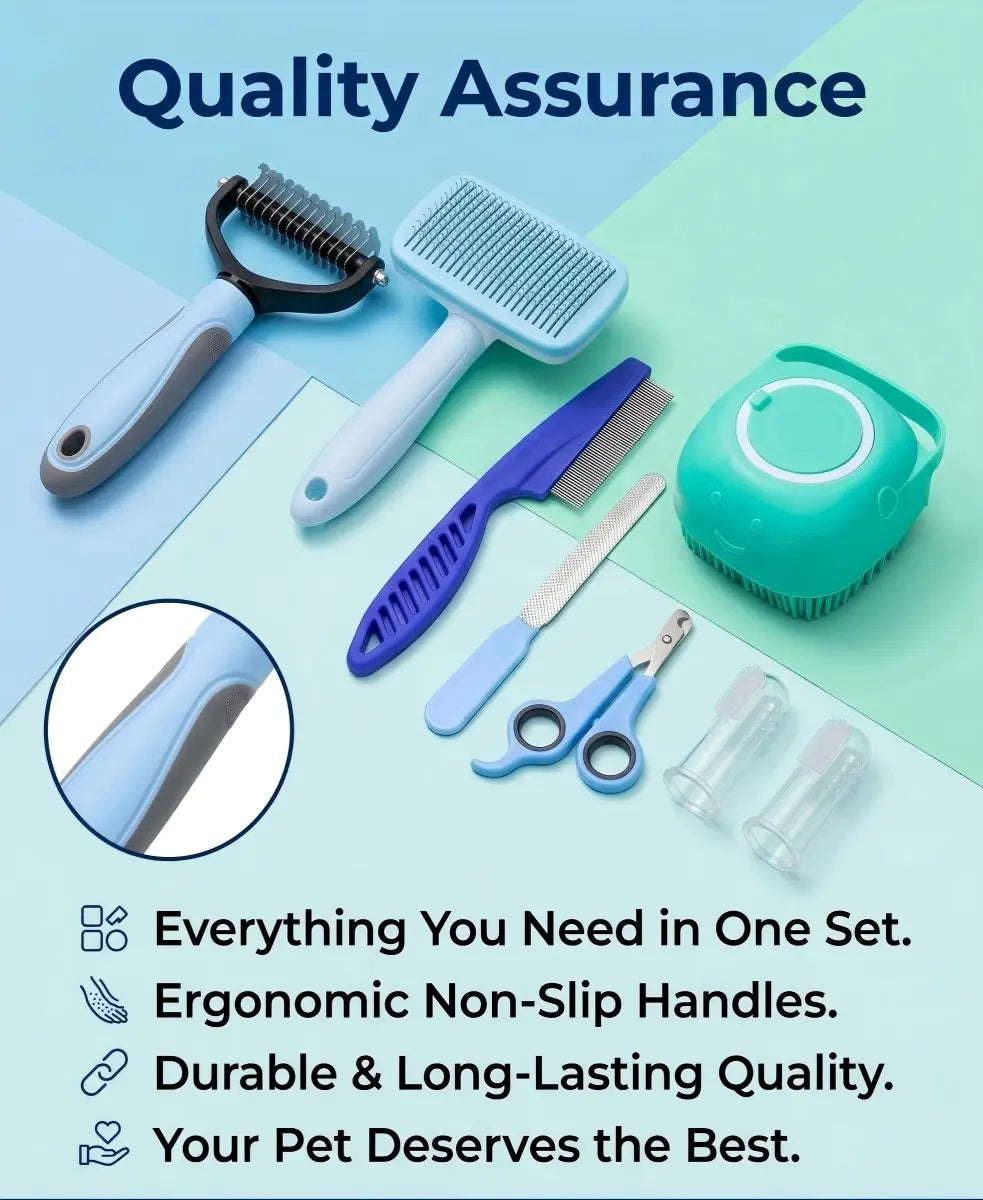 Summer Pet Grooming Tool Set (8 Pieces) - Comprehensive Shedding and Grooming Kit for Dogs and Cats, Includes Hair and Oral Hygiene Tools, Ideal for Indoor and Outdoor Use, Perfect Valentine’s Day Gift