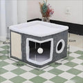 Large Plush Cat Cave Bed - Foldable Indoor Hideaway with Scratch Pad, Ball Toys, and Washable Design