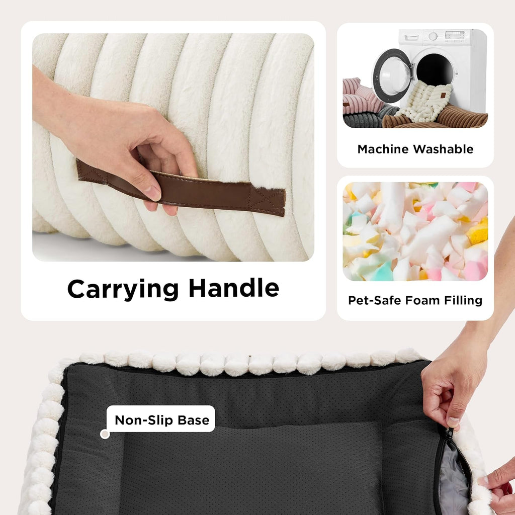 Bedsure Comfyfleece™ Shown on TV Fluffy Cute Cat Couch for Pets,24In Cream | Cat Beds for Indoor Cats,Supportive Pet Sofa,Dog Couch Bed Seen on Good Day New York,Removable Washable Cover,Up to 10 Lbs