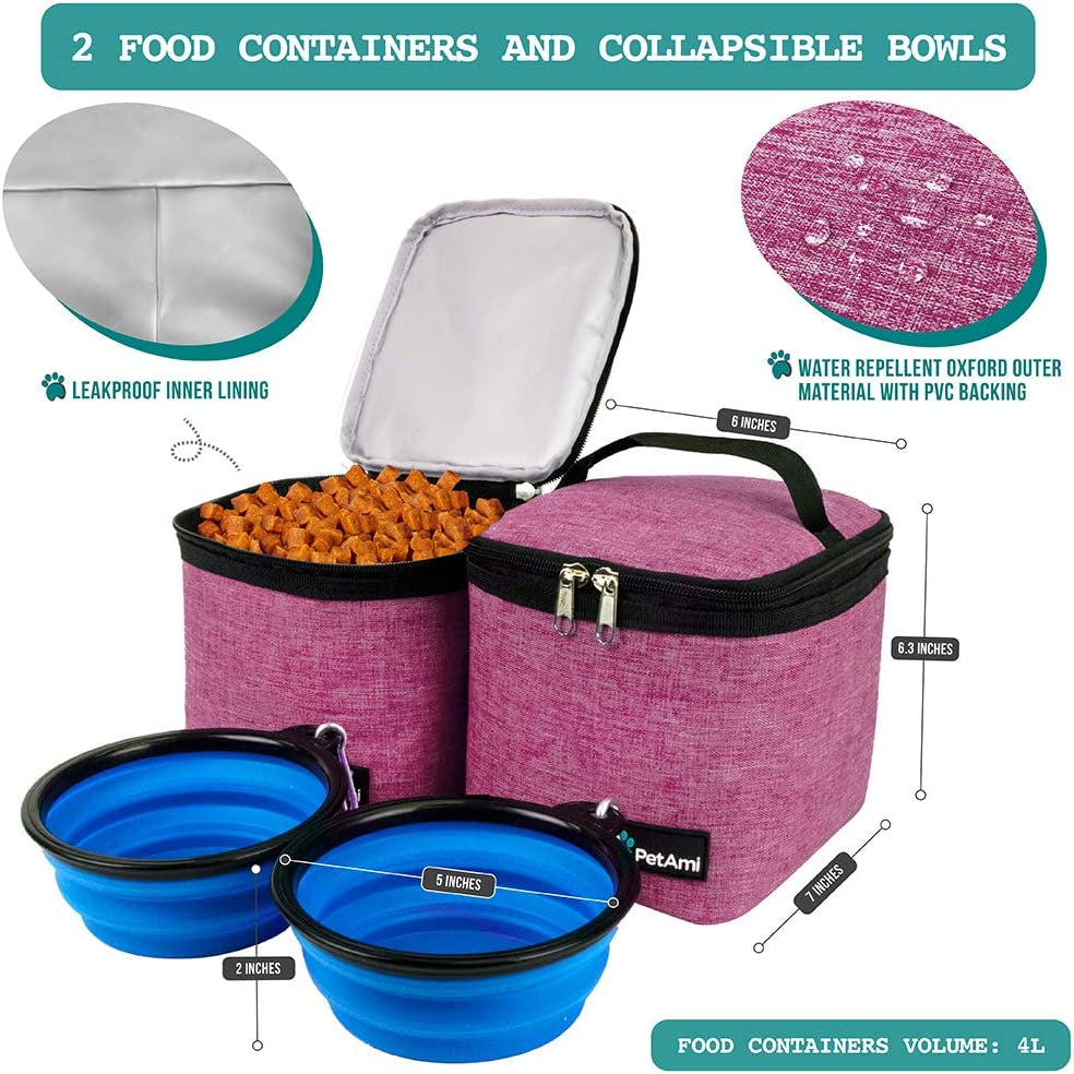 Professional Dog Travel Backpack, 27L Airline-Approved Pet Supplies Organizer with Dual Food Containers, Two Collapsible Bowls, and Poop Bag Dispenser - Ideal for Weekend Road Trips and Camping, Perfect Gift for Dog Moms, Pink