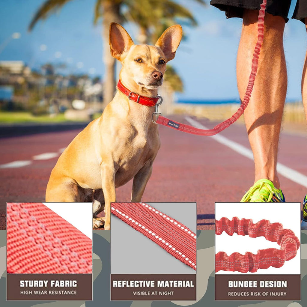 Heavy-Duty 6FT Bungee Dog Leash for Large Breeds with Dual Padded Handles, Shock Absorption, and No-Pull Training - Red